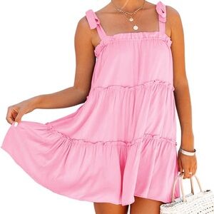 Flowy Chiffon Ruffle Tiered Dress with Tie Straps